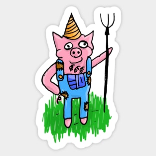 piggle the unicorn horned pig farmer in overalls Sticker